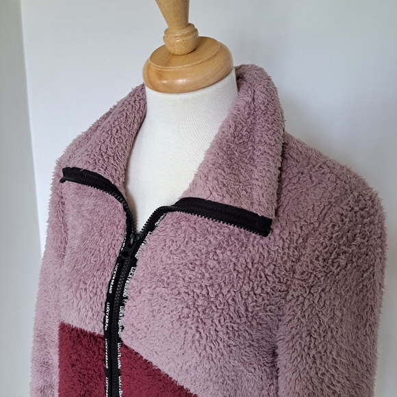 Lucky brand | Pink blocked color sherpa zip up turtleneck womens sweater - Picture 6 of 11